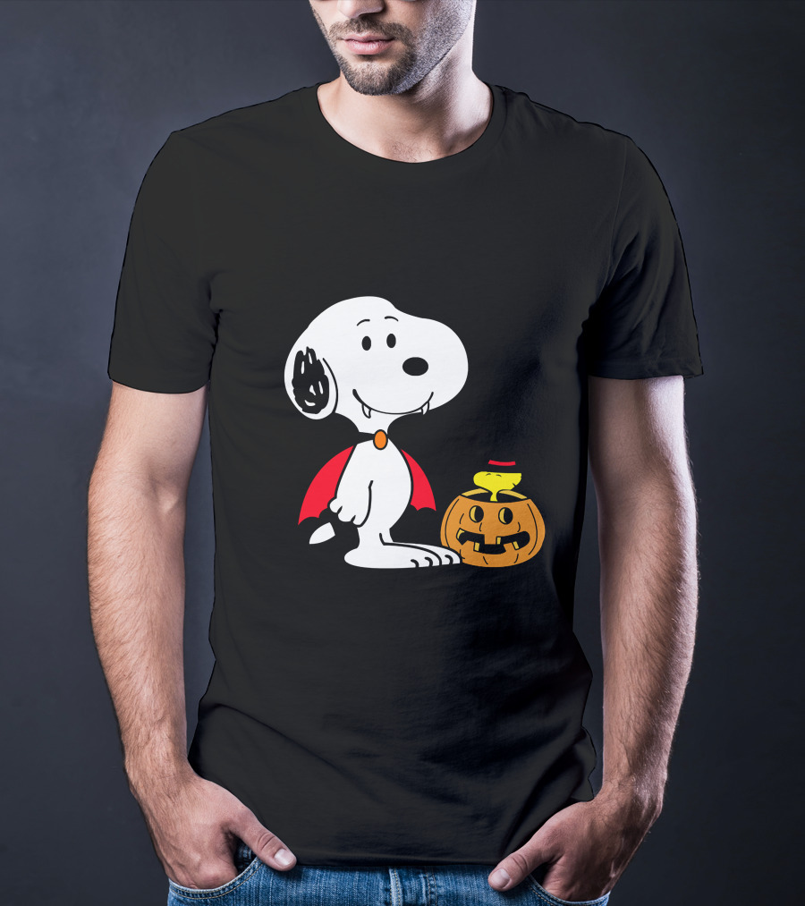 Snoopy Halloween Vampire With Woodstock In Pumpkin Hat T-Shirt