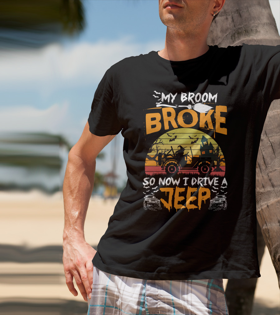 Halloween Witch Jeep Adventure My Broom Broke T-Shirt