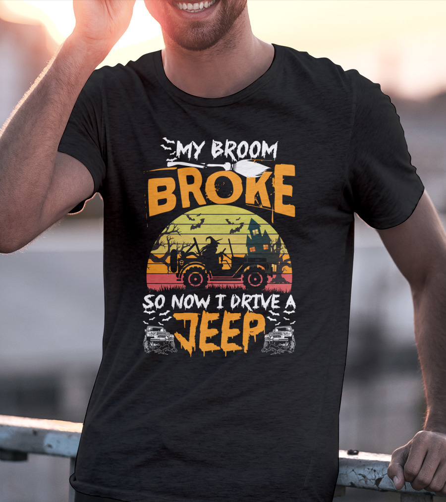 Halloween Witch Jeep Adventure My Broom Broke T-Shirt
