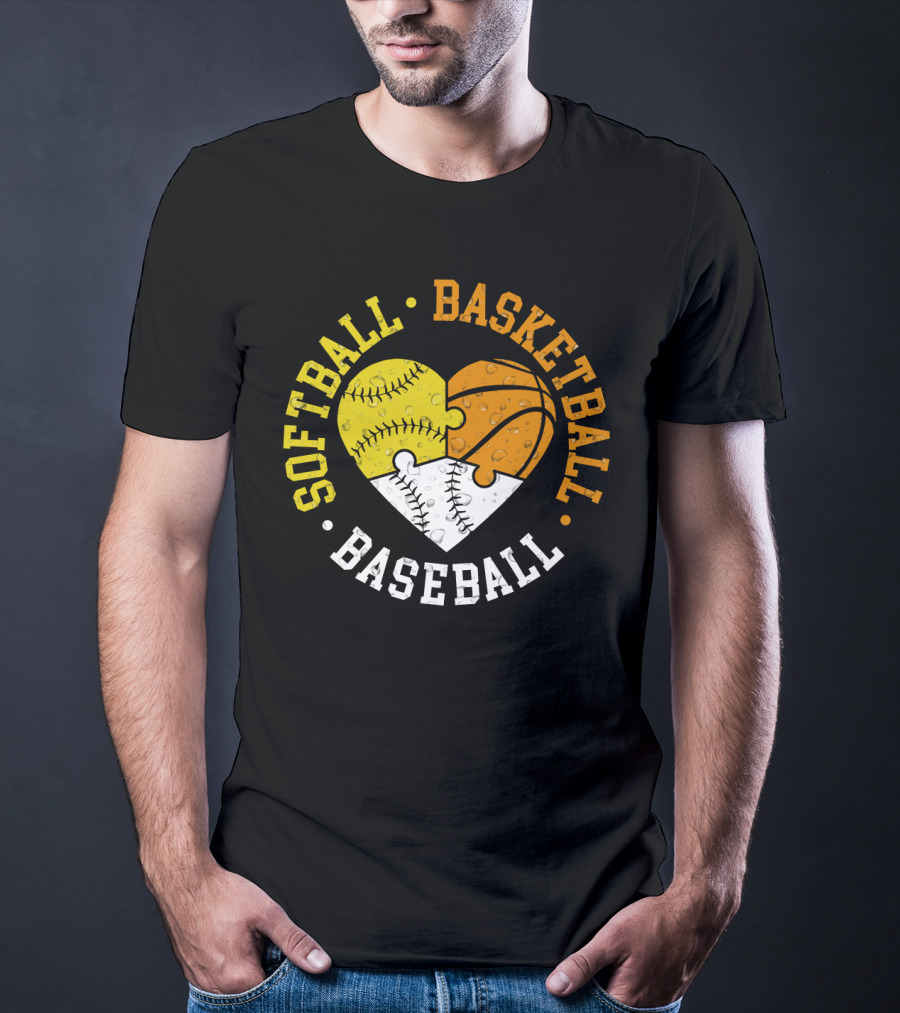 Softball Basketball Baseball Heart Puzzle T-Shirt