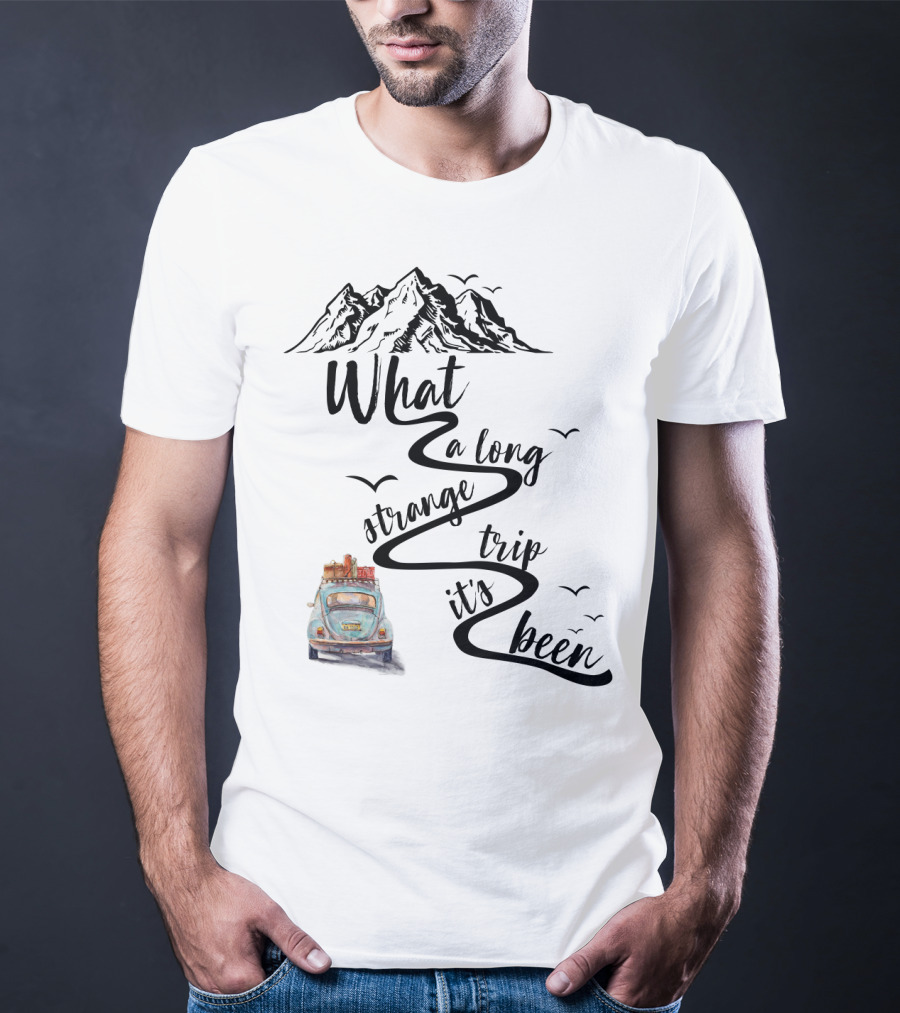 What A Long Strange Trip It's Been Grateful Dead Fans Vintage Car And Mountain Adventure T-Shirt
