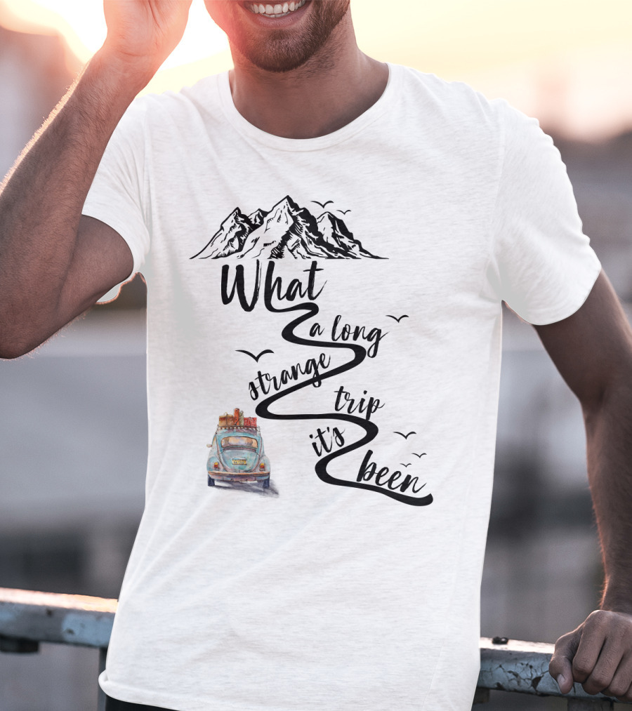 What A Long Strange Trip It's Been Grateful Dead Fans Vintage Car And Mountain Adventure T-Shirt