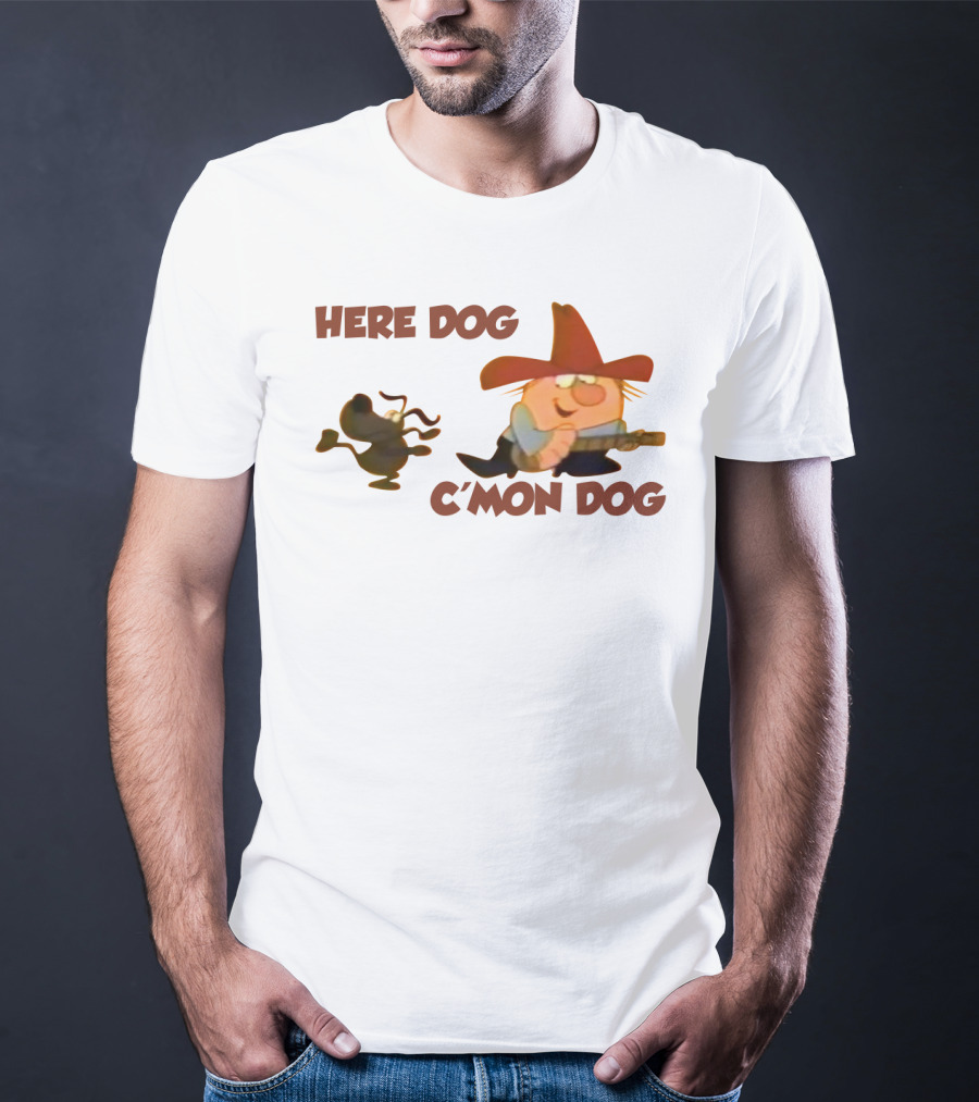 Here Dog C'mon Dog Cartoon Character With Cowboy Hat And Guitar T-Shirt