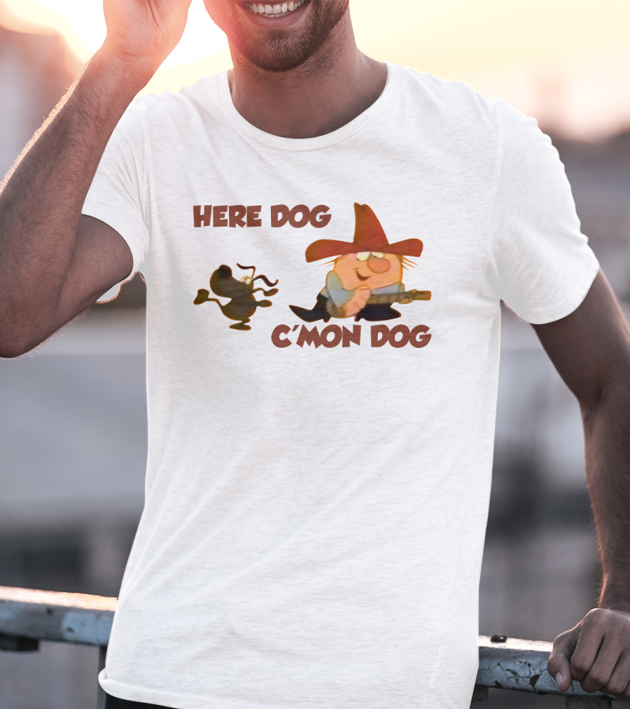 Here Dog C'mon Dog Cartoon Character With Cowboy Hat And Guitar T-Shirt