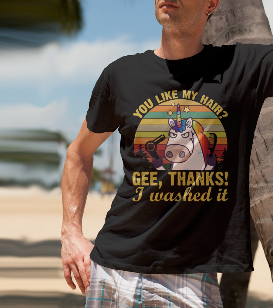 You Like My Hair Gee Thanks I Washed It Unicorn With Hairdryer And Brush In T-Shirt