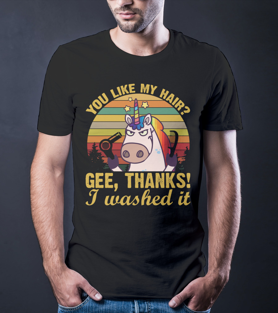 You Like My Hair Gee Thanks I Washed It Unicorn With Hairdryer And Brush In T-Shirt