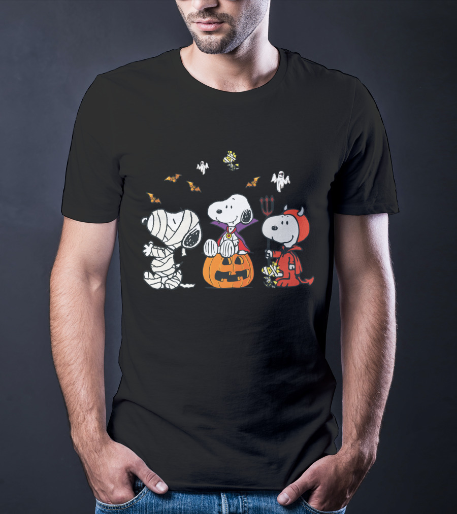 Snoopy Halloween Mummy Vampire Devil Woodstock Peanuts Characters T-Shirt
