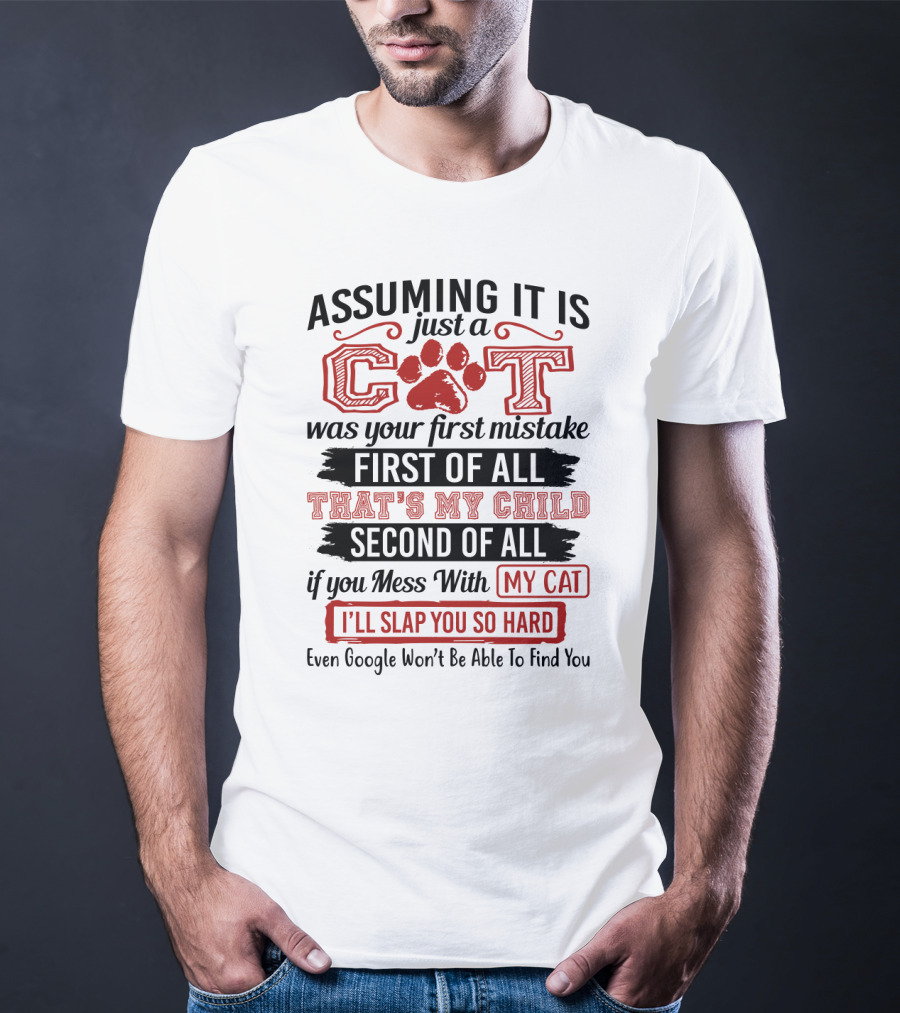 Assuming It Is Just A Cat Was Your First Mistake My Child Mess With My Cat I'll Slap You So Hard Even Google Can't Find You T-Shirt