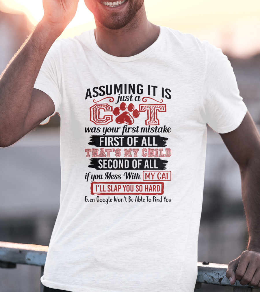 Assuming It Is Just A Cat Was Your First Mistake My Child Mess With My Cat I'll Slap You So Hard Even Google Can't Find You T-Shirt