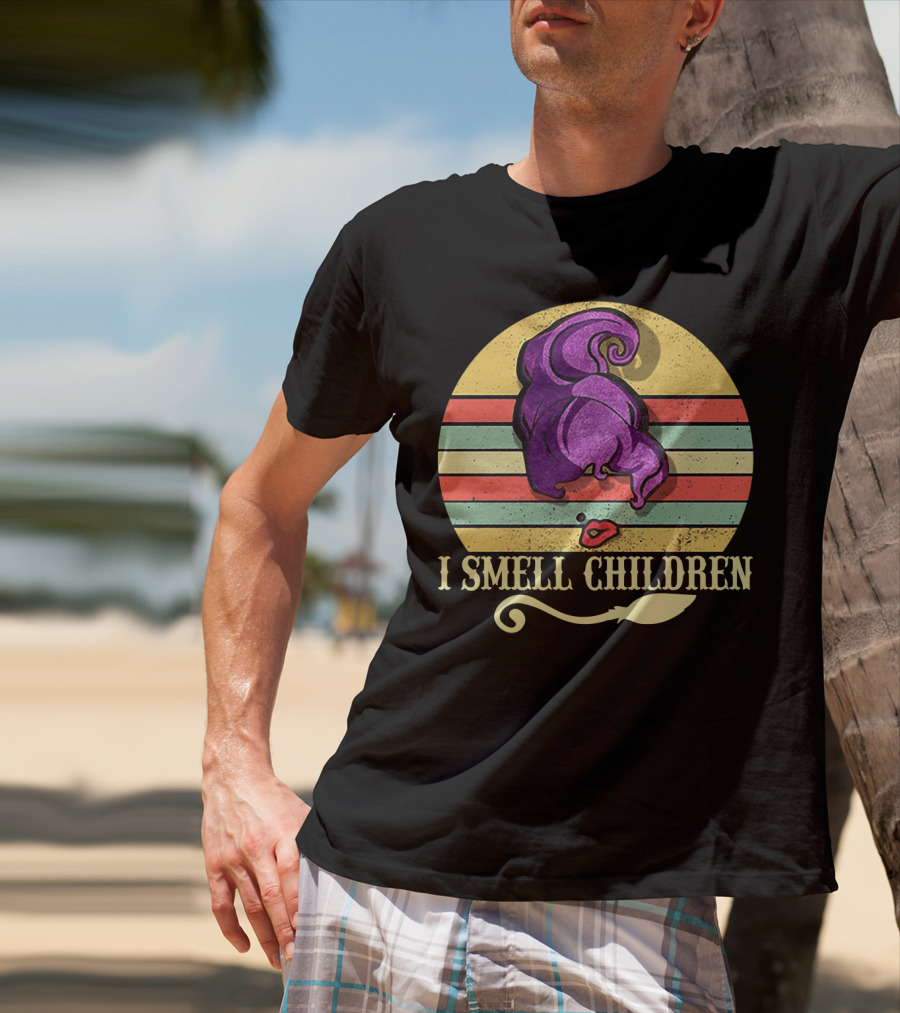 I Smell Children Vintage Sunset Mary Sanderson Hocus Pocus Witch Hat Retro Stripes T-Shirt