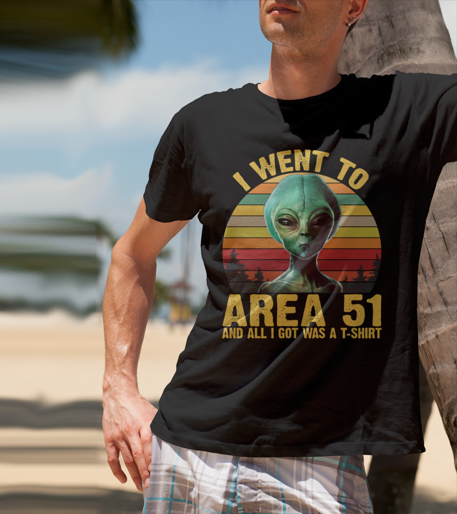 I Went To Area 51 And All I Got Was A T-Shirt With Funny Alien Retro Sunset T-Shirt