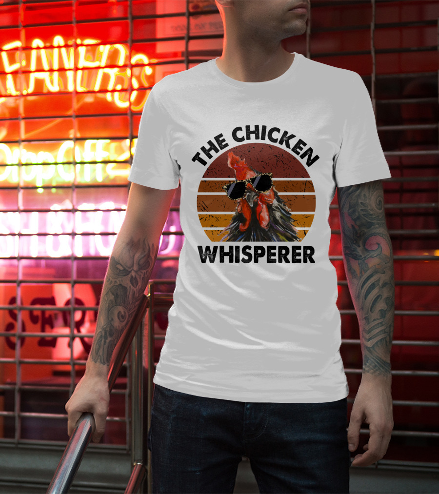 The Chicken Whisperer Retro Sunglasses Vintage Sunset Chicken T-Shirt