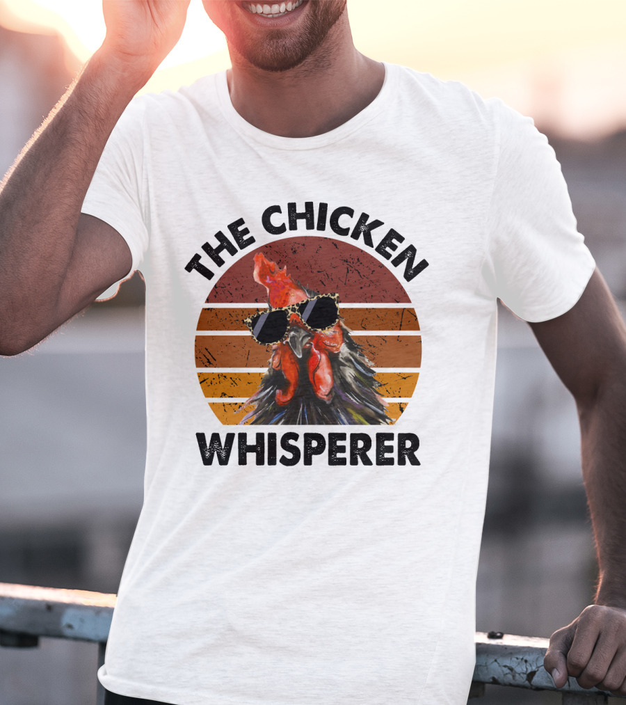 The Chicken Whisperer Retro Sunglasses Vintage Sunset Chicken T-Shirt
