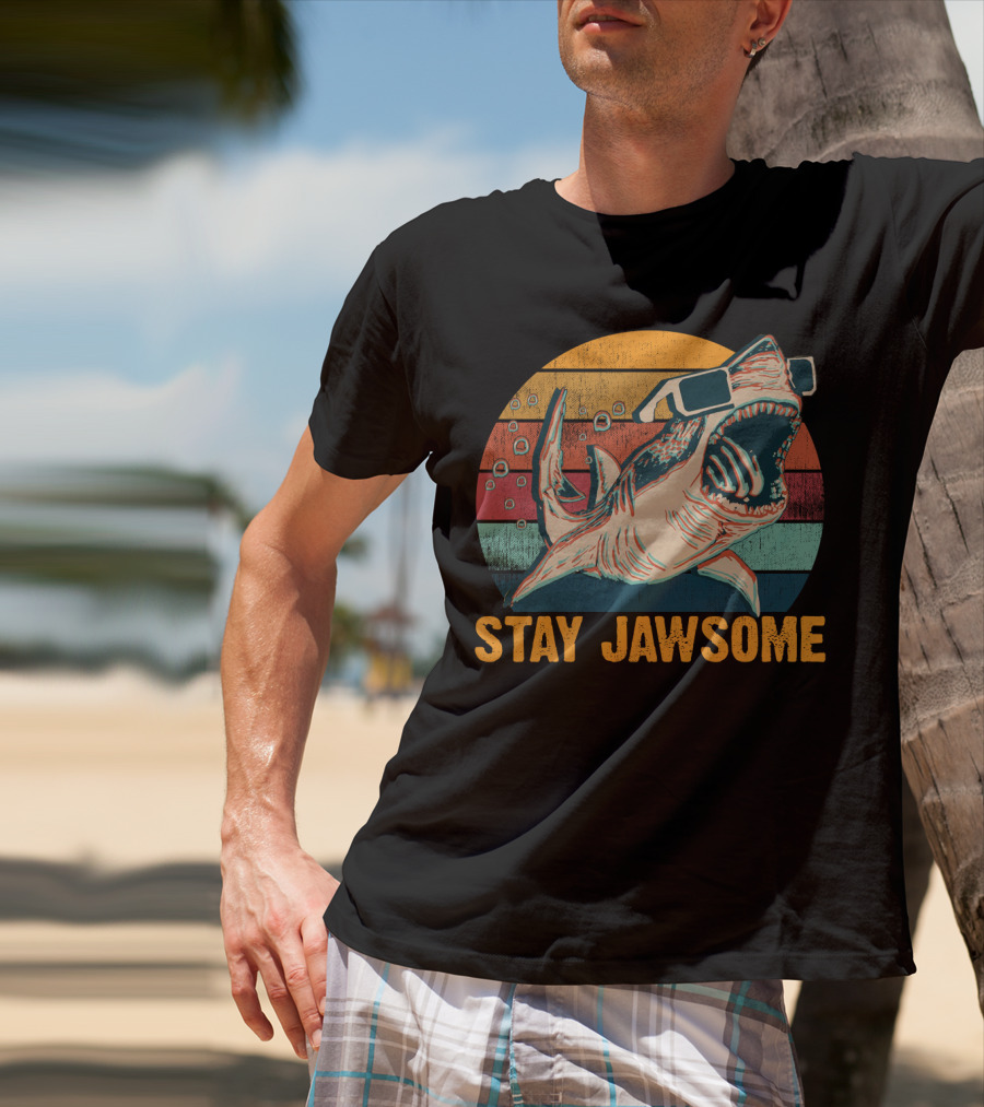 Stay Jawsome Vintage Shark Week Sunglasses Retro Shark Lovers T-Shirt