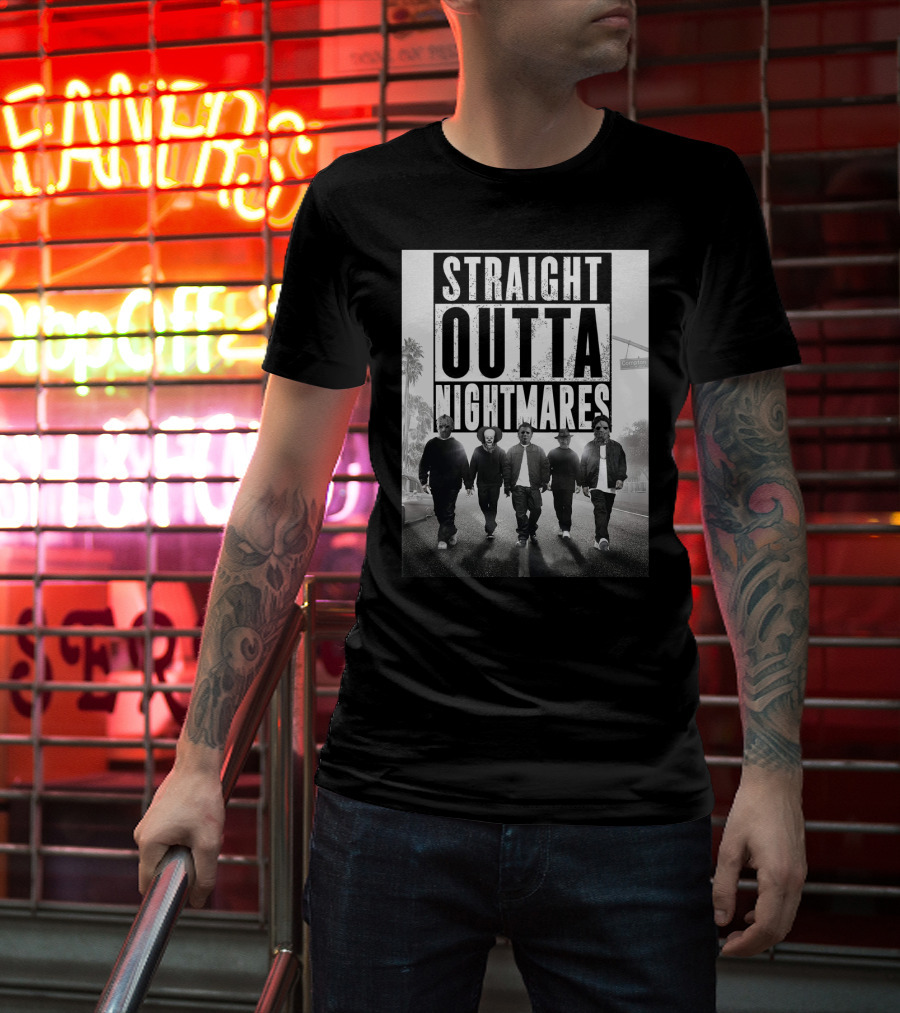 Straight Outta Nightmares Jason IT Michael Freddy Thomas Horror Icons Walking Down Compton Street T-Shirt
