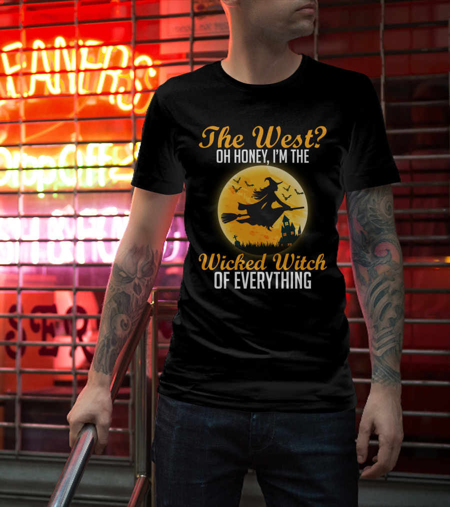 The West Oh Honey I'm The Wicked Witch Silhouette Flying On Broom Halloween Moon Scene T-Shirt