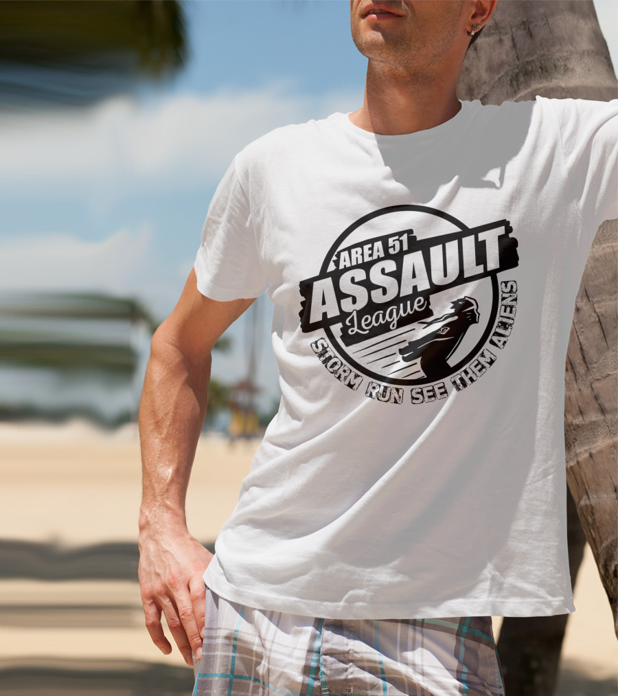 Area 51 Assault League Storm Run See Them Aliens Funny Running Challenge T-Shirt