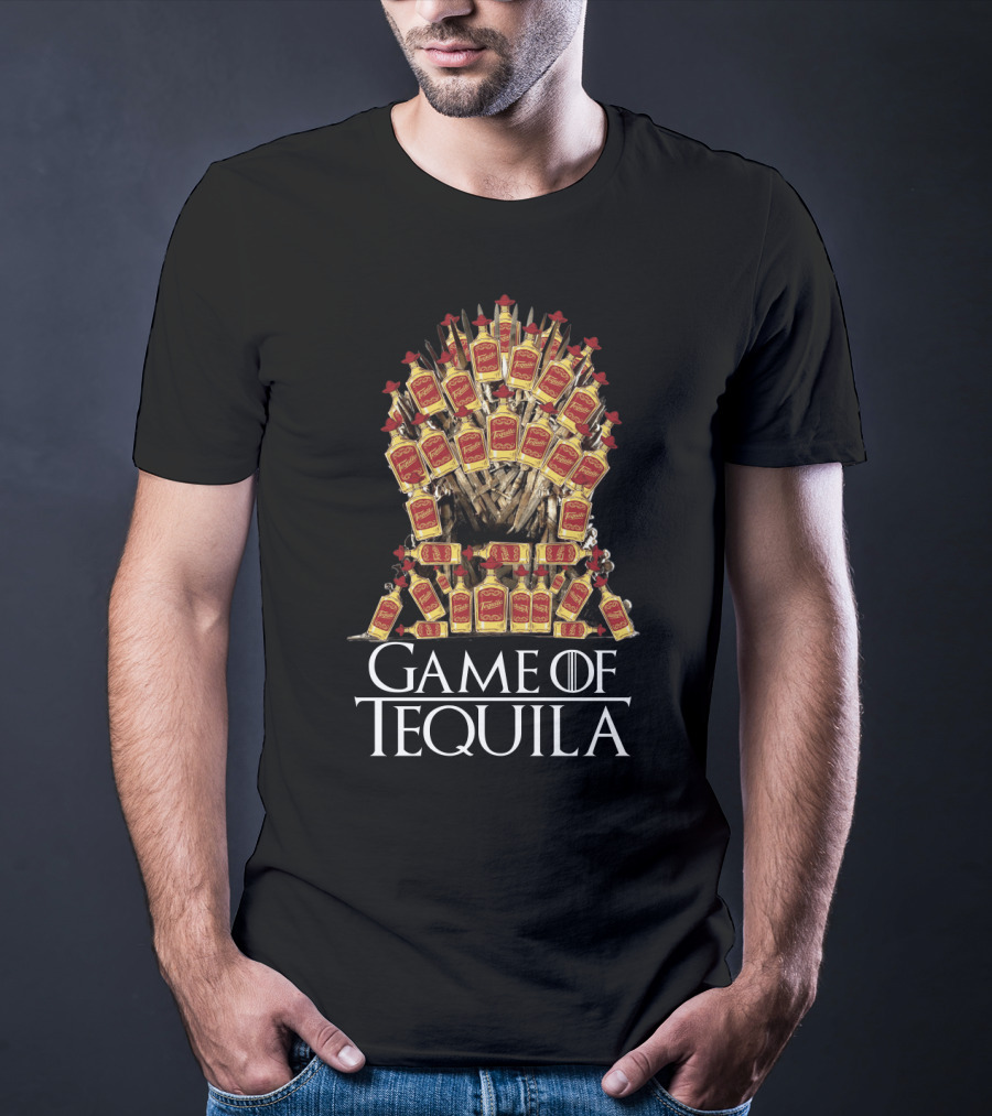 Game Of Tequila Sarcasm Parody For Drinking Fans Featuring Iconic Throne Made Of Liquor Bottles T-Shirt