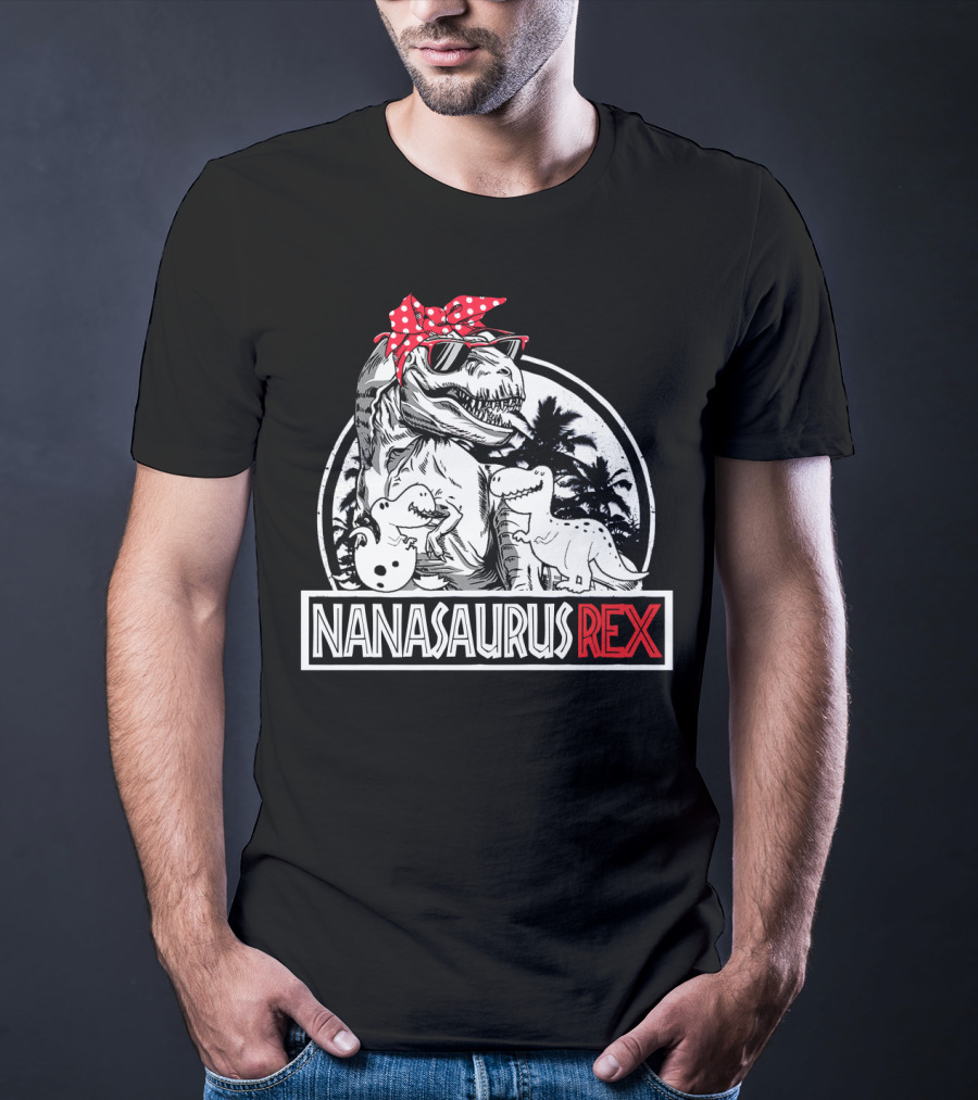 Nanasaurus Rex Funny Dinosaur Grandma With Red Bandana And Sunglasses T-Shirt