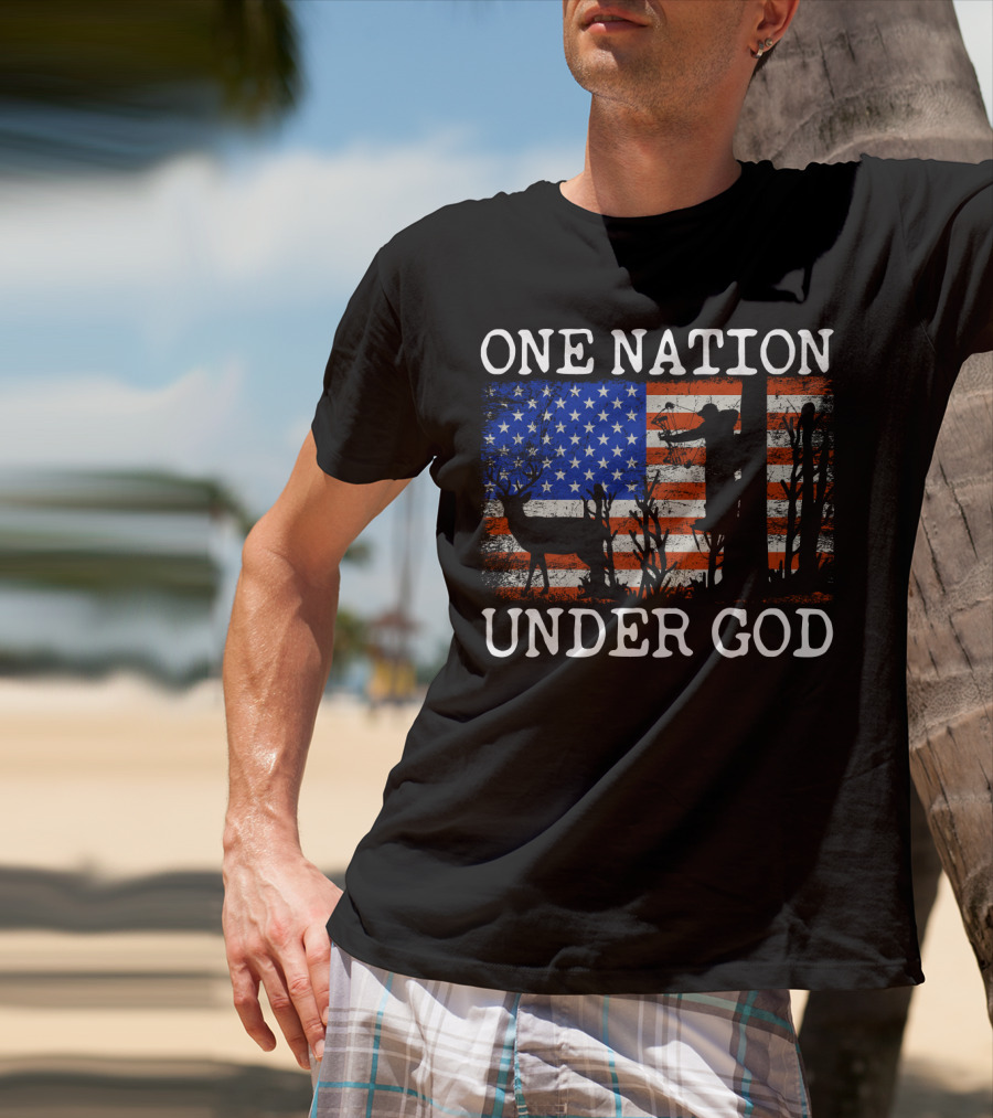 One Nation Under God American Flag Deer Hunting Bow Hunter T-Shirt