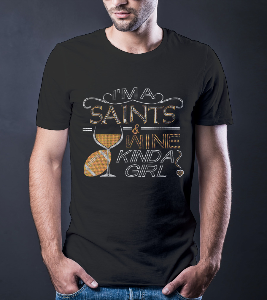 I'm A Saints And Wine Kinda Girl Crystal Embellished Rhinestone Sparkle T-Shirt