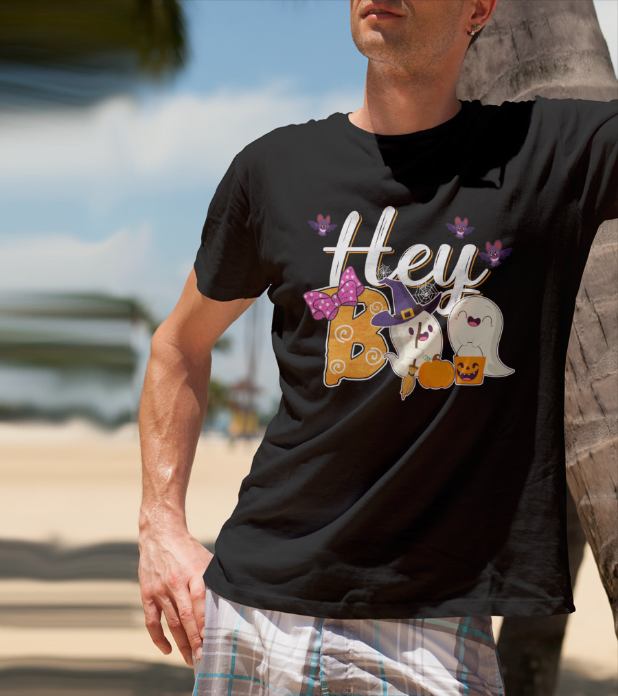 Hey Boo Ghosts With Pumpkins And Bats Simply Southern Halloween Collection T-Shirt