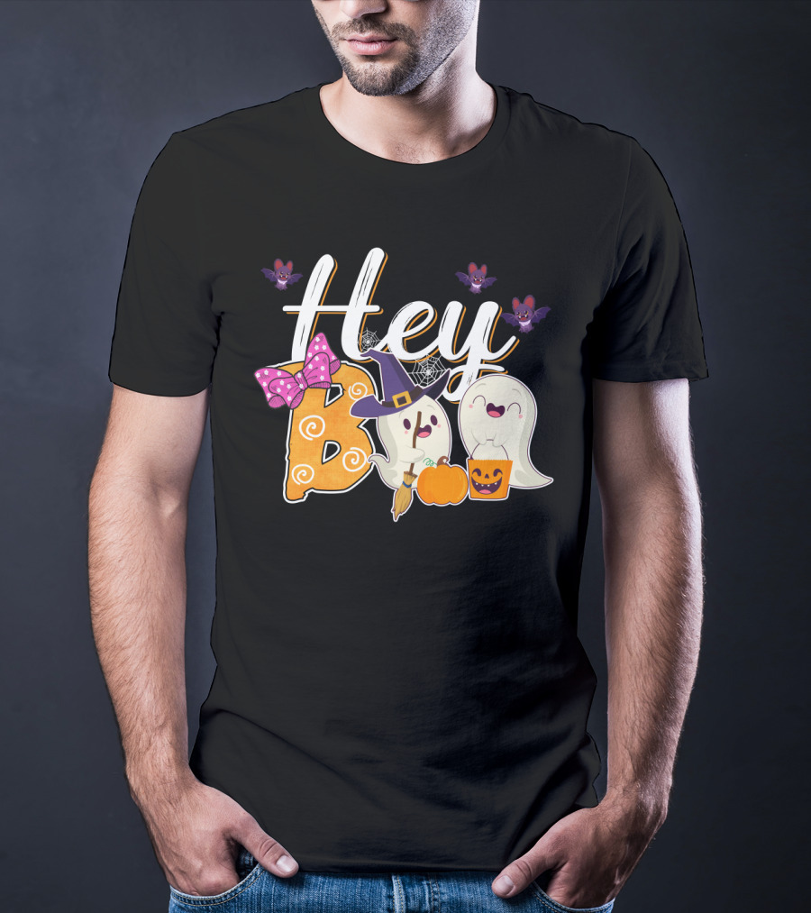 Hey Boo Ghosts With Pumpkins And Bats Simply Southern Halloween Collection T-Shirt