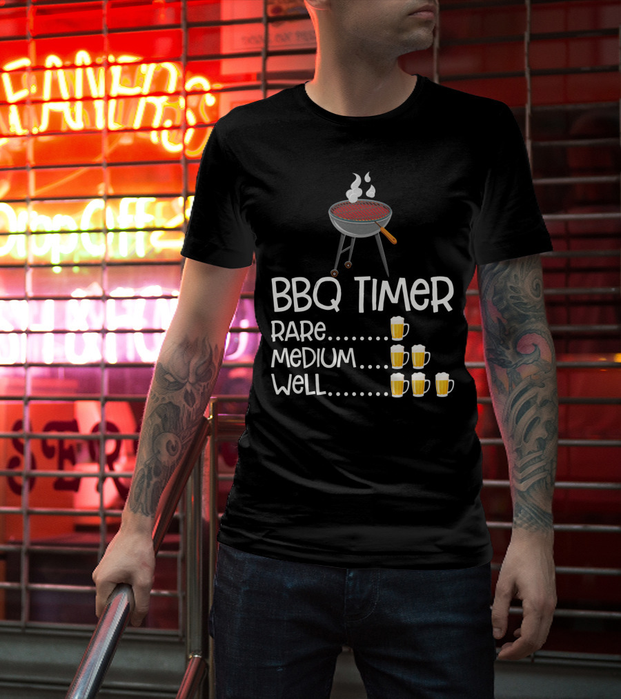 BBQ Timer Rare Medium Well Beer Mug Levels Grill T-Shirt
