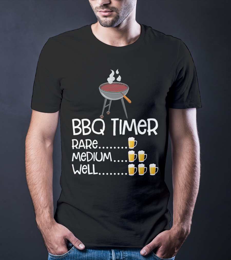 BBQ Timer Rare Medium Well Beer Mug Levels Grill T-Shirt