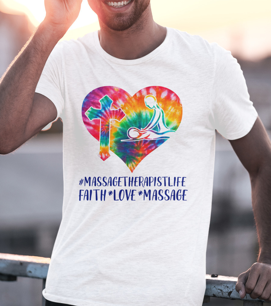 MassageTherapistLife Faith Love Massage Heart With Cross T-Shirt