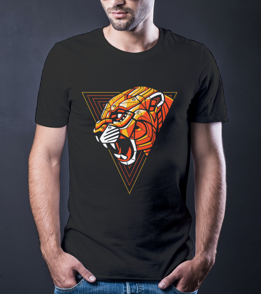 Leopard Punk Machine Geometric Triangle Roaring Face T-Shirt