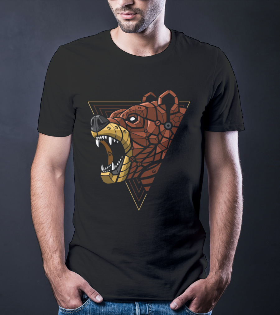 Cybernetic Geometric Roaring Bear Punk T-Shirt