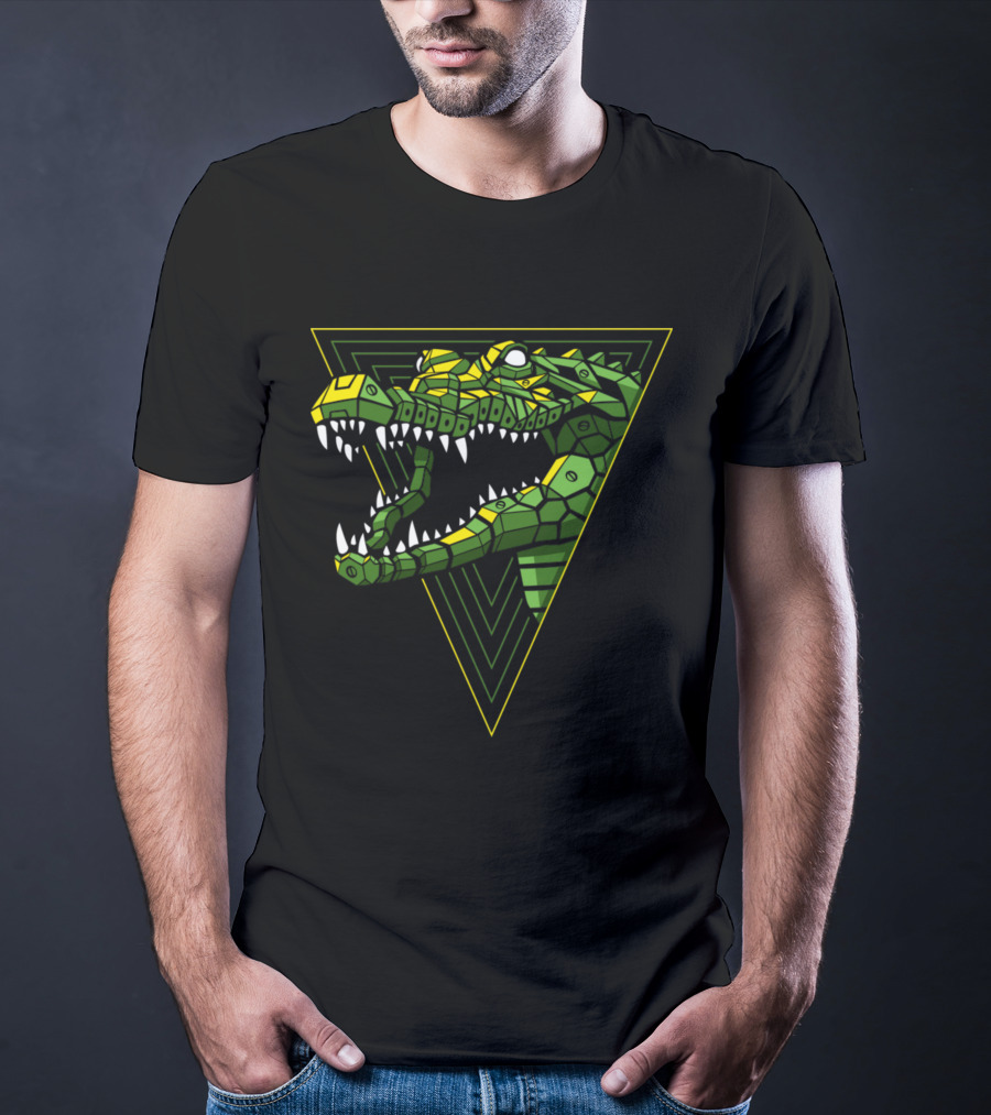 Cybernetic Reptile In Geometric Triangle T-Shirt