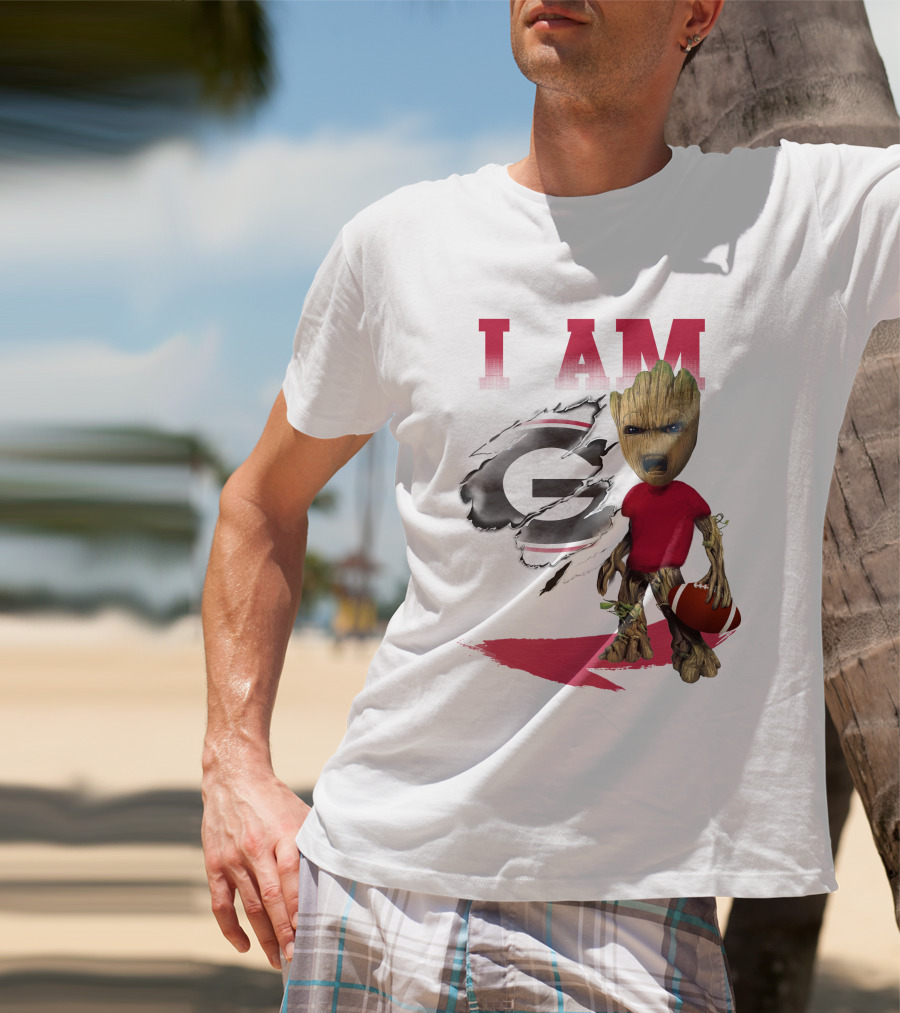 I AM Georgia Bulldogs Groot Holding Football T-Shirt