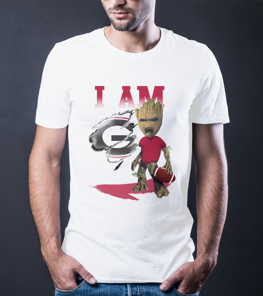 I AM Georgia Bulldogs Groot Holding Football T-Shirt