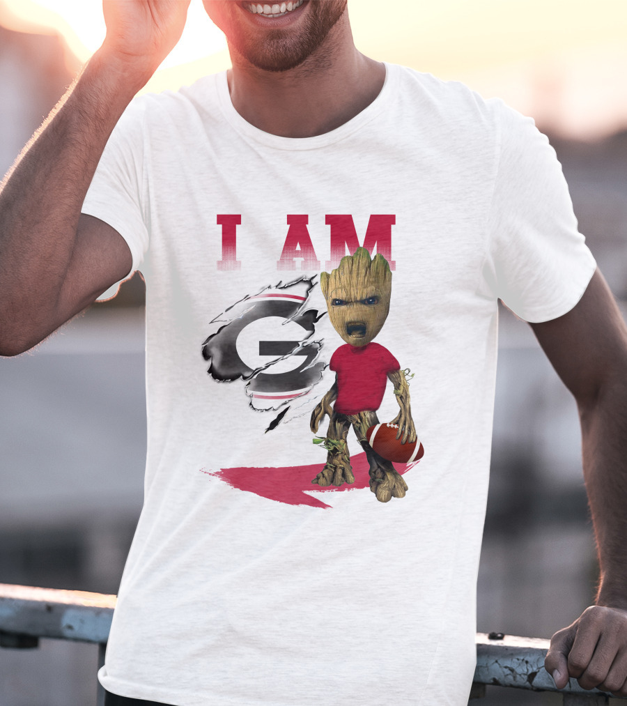 I AM Georgia Bulldogs Groot Holding Football T-Shirt