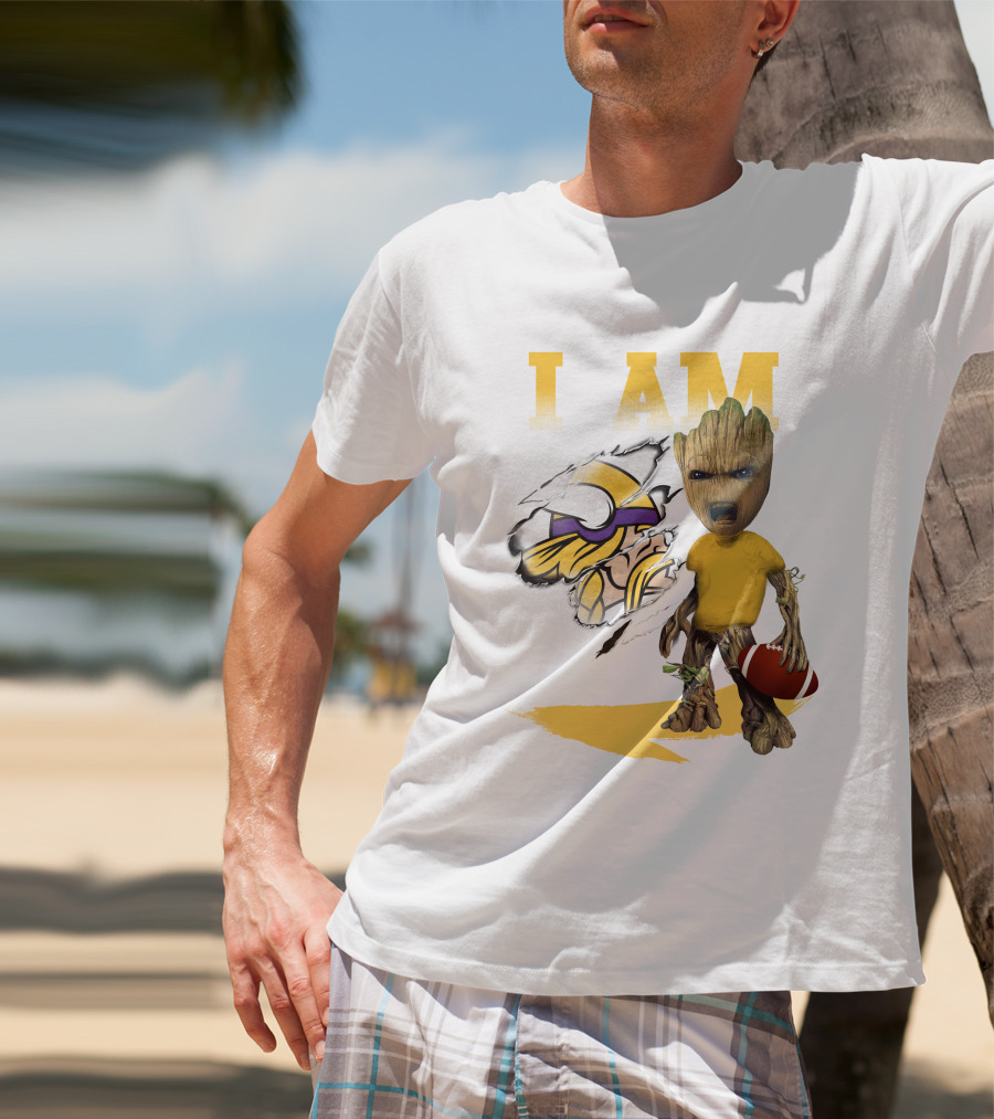 I AM Minnesota Vikings Baby Groot Football T-Shirt