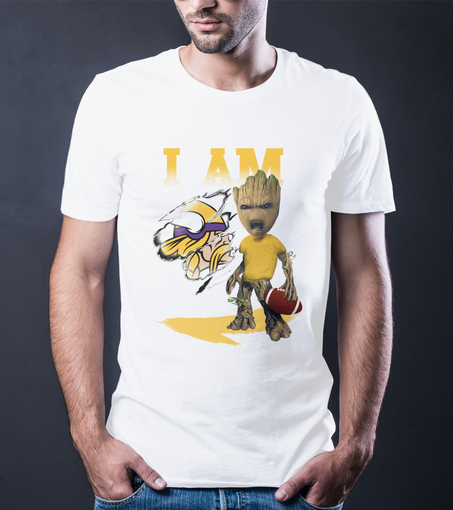 I AM Minnesota Vikings Baby Groot Football T-Shirt