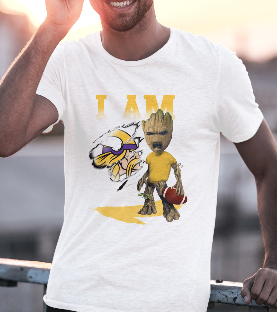 I AM Minnesota Vikings Baby Groot Football T-Shirt