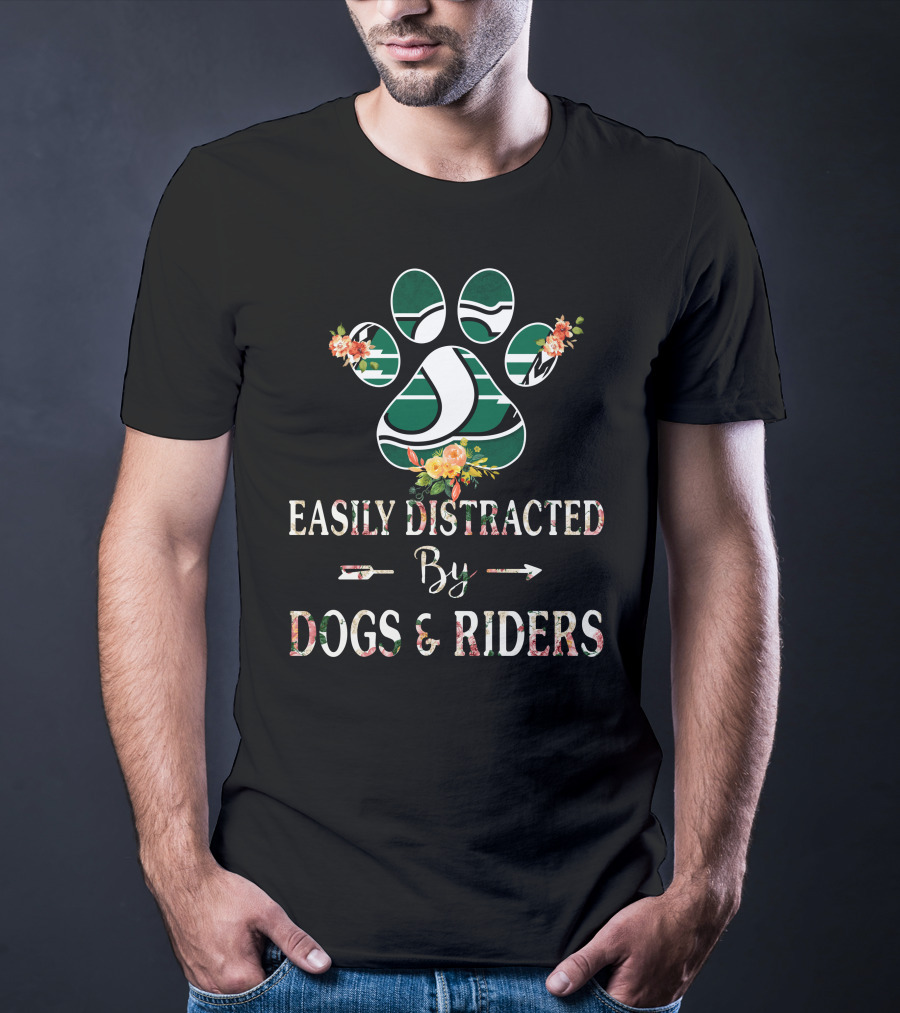 Easily Distracted By Dogs And Riders Paw Print Flower T-Shirt
