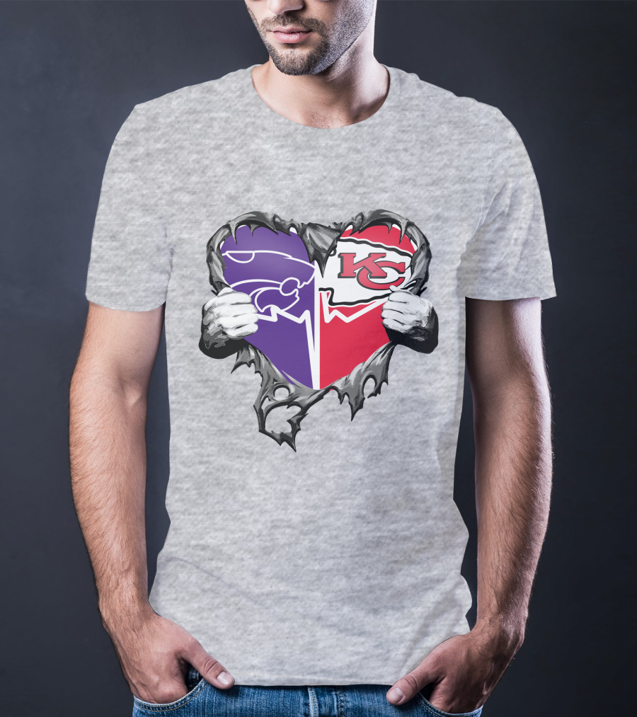 Kansas City Chiefs And Kansas State Wildcats Heart T-Shirt