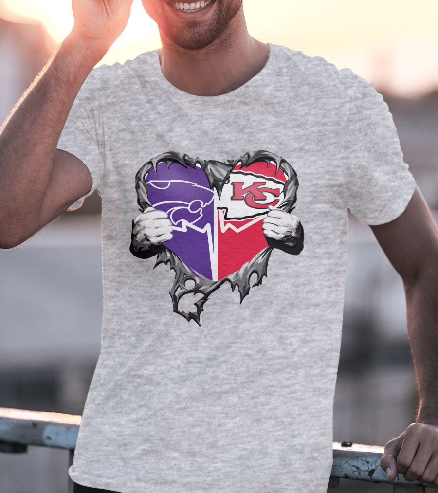 Kansas City Chiefs And Kansas State Wildcats Heart T-Shirt