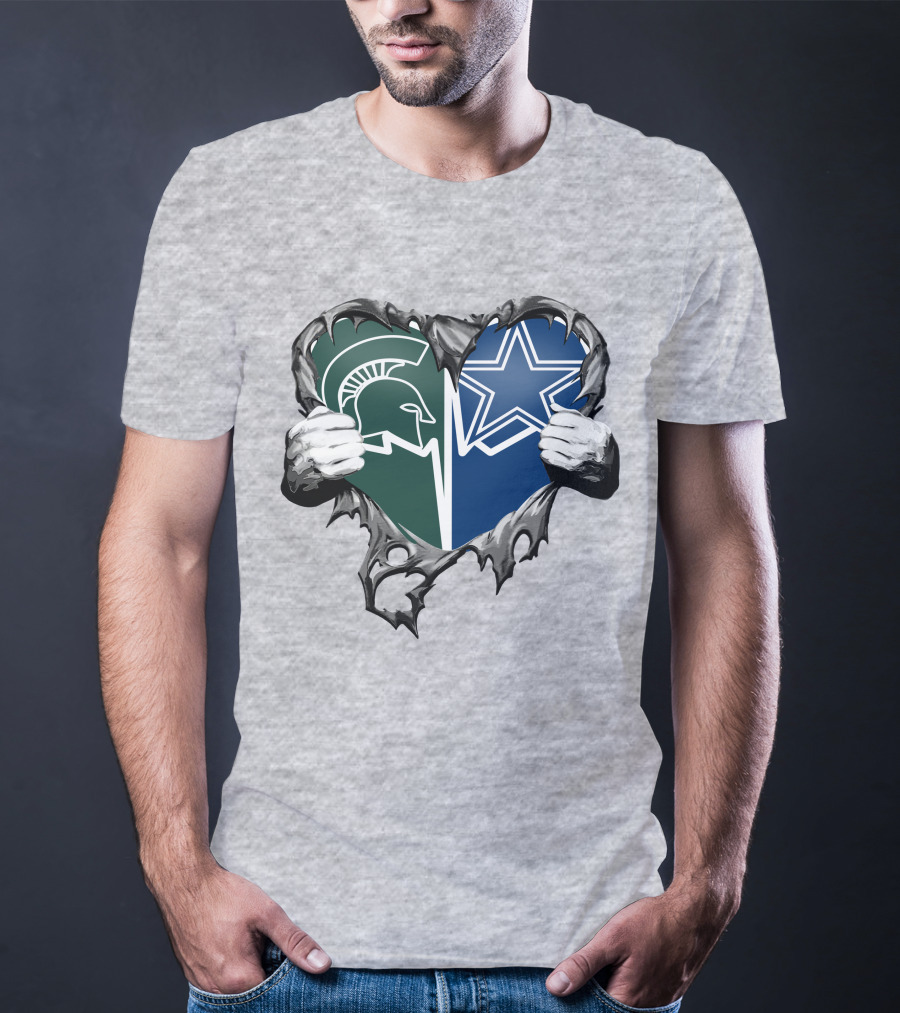 Cowboys And Michigan State Heart Logo Fusion T-Shirt