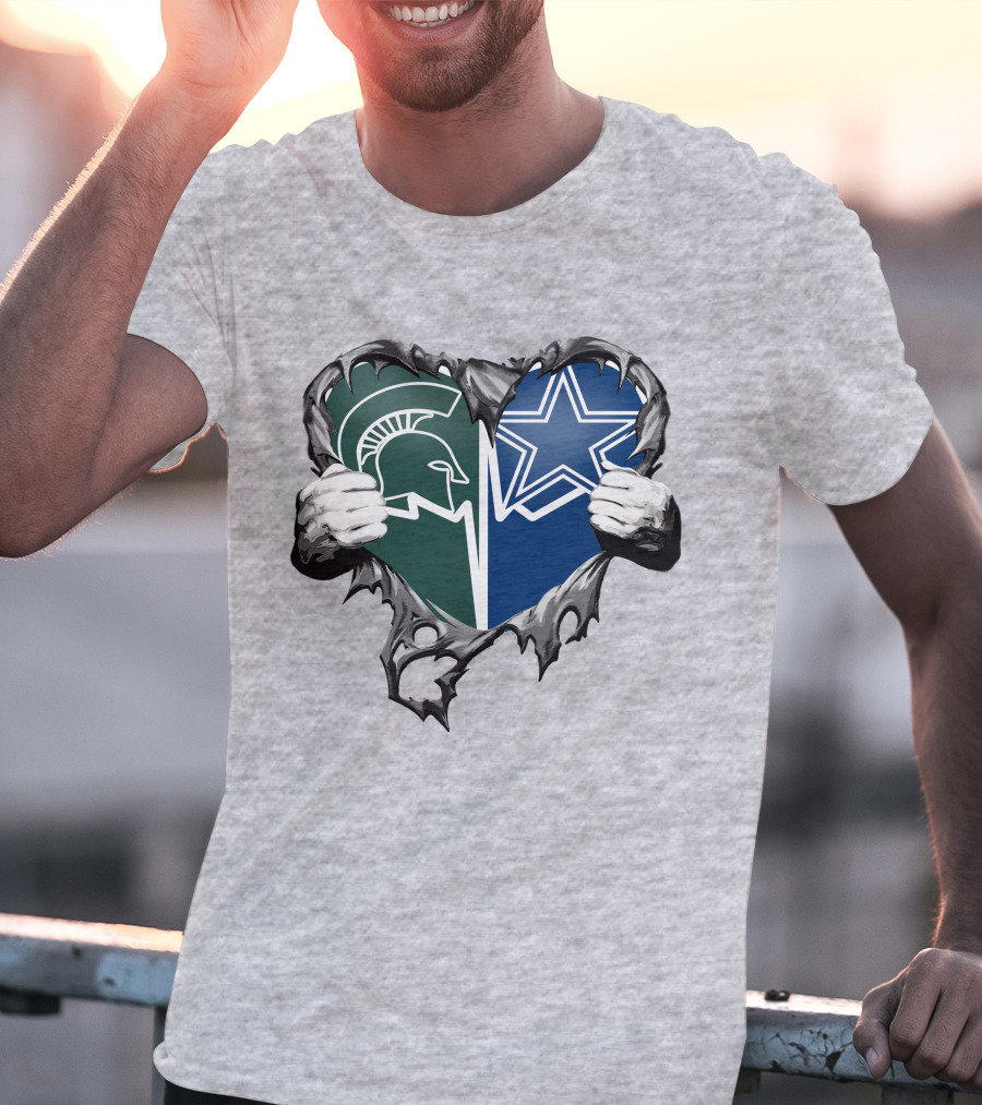 Cowboys And Michigan State Heart Logo Fusion T-Shirt