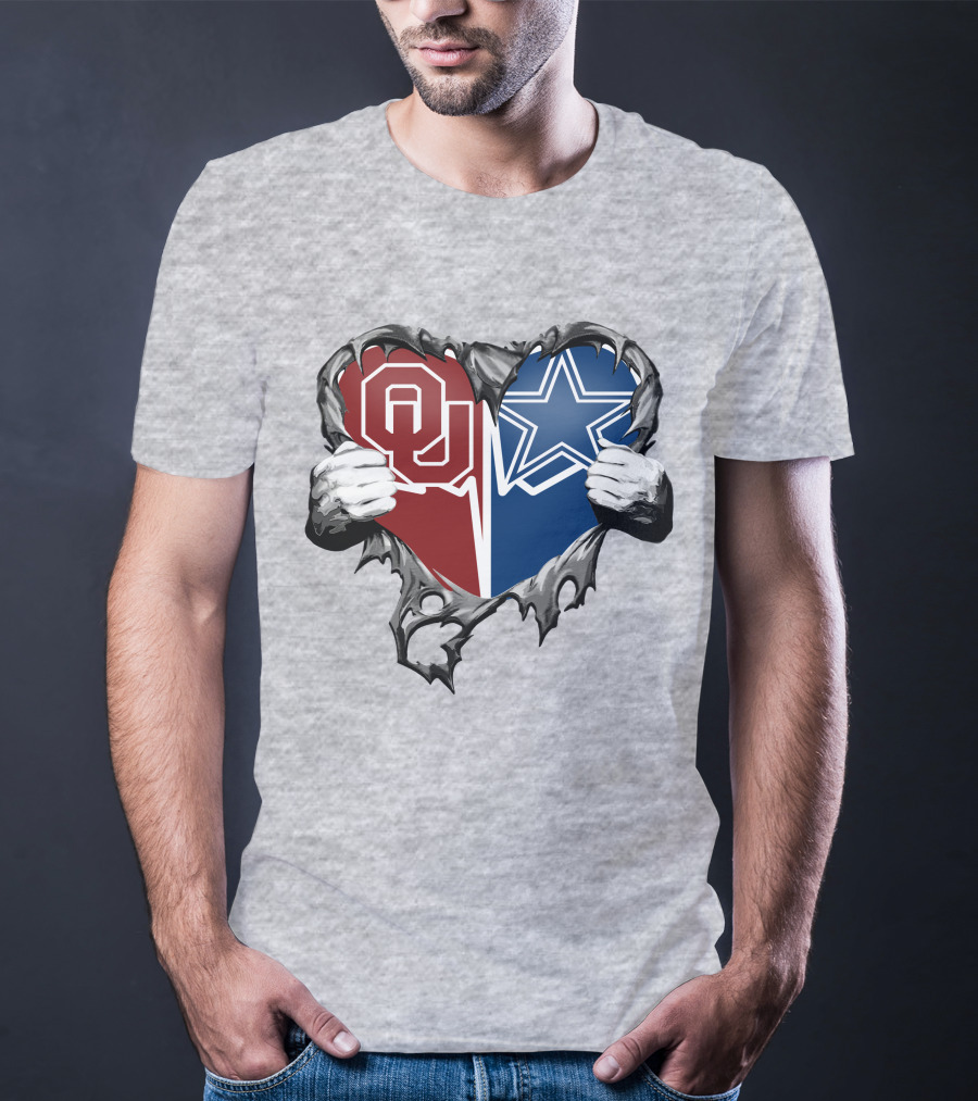 Cowboys And Sooners Heart Oklahoma And Dallas Fans T-Shirt