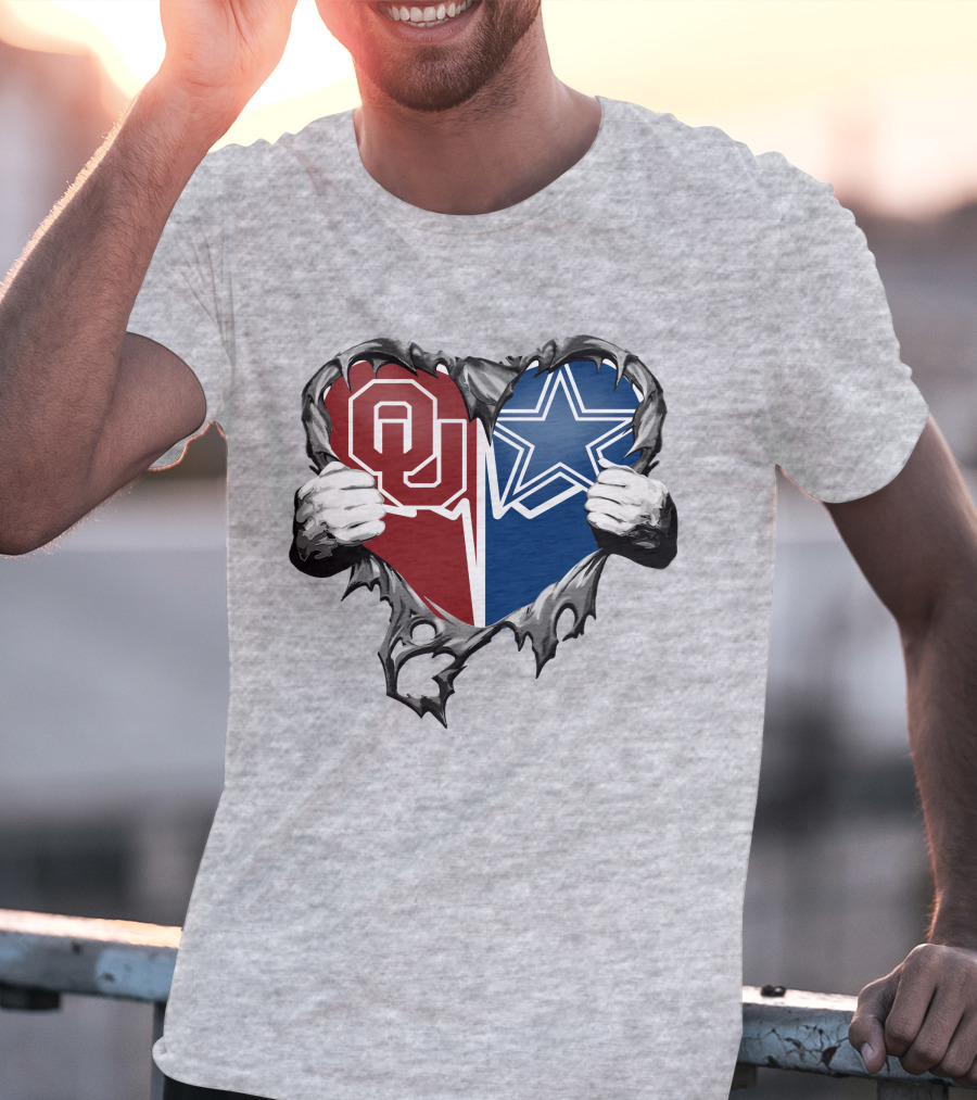 Cowboys And Sooners Heart Oklahoma And Dallas Fans T-Shirt