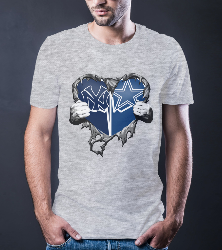 Cowboys And Yankees Heart Emblem With Hands Holding T-Shirt
