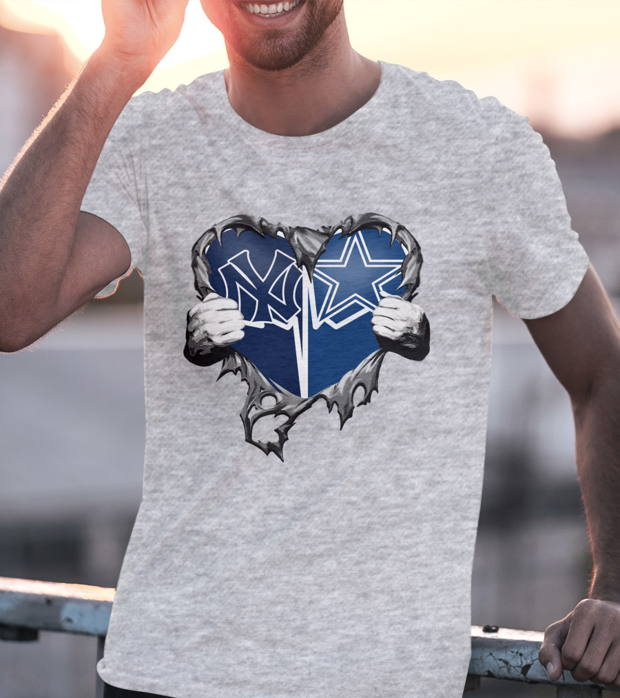 Cowboys And Yankees Heart Emblem With Hands Holding T-Shirt