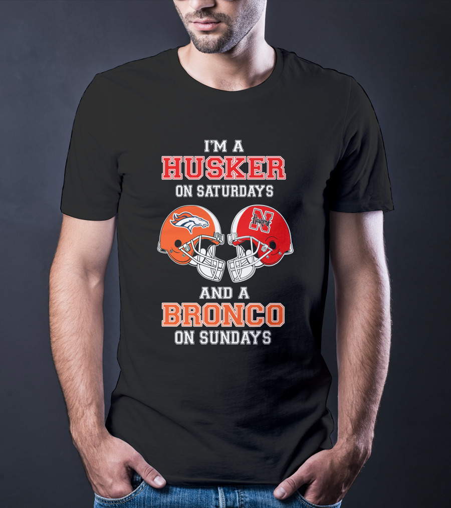 Husker On Saturdays And Bronco On Sundays Football Helmets T-Shirt