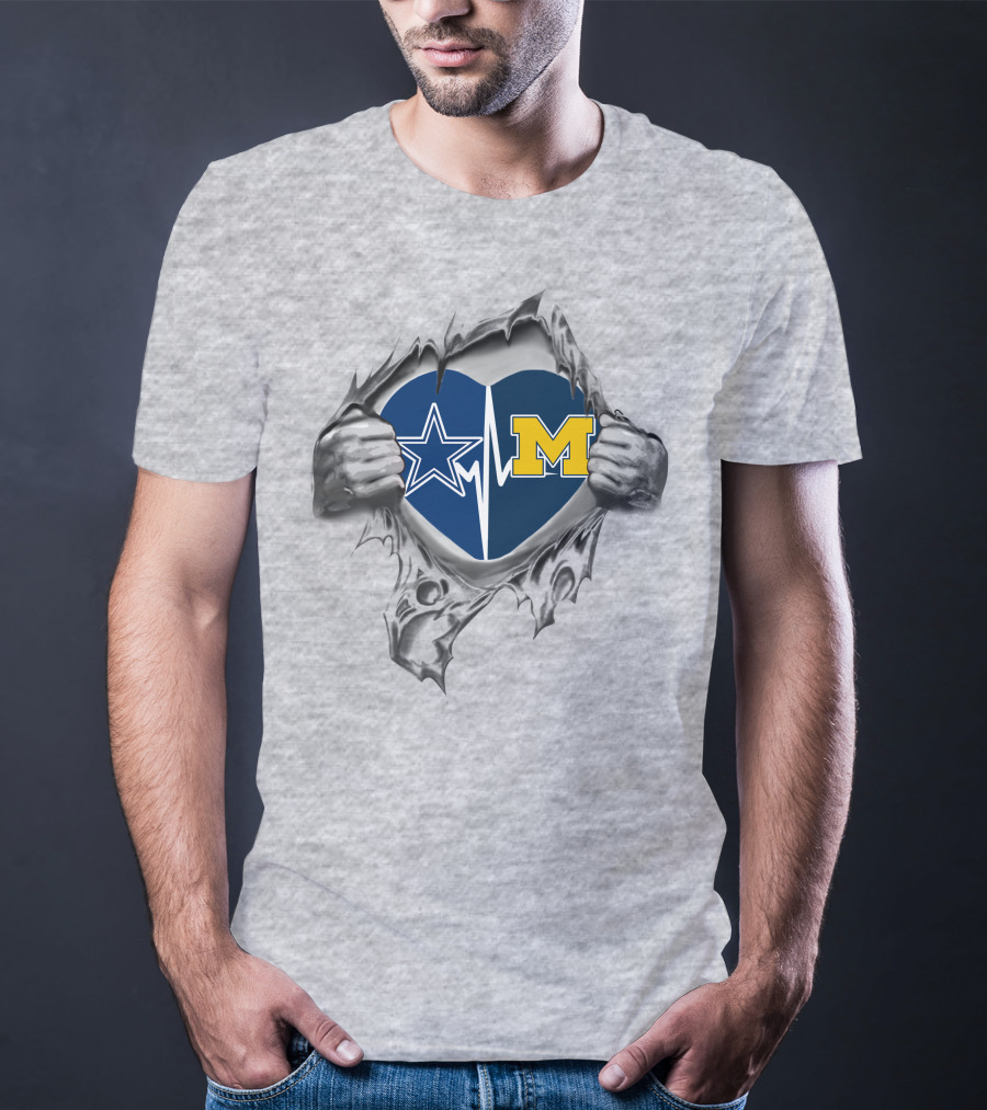 Michigan Wolverines Heartbeat Dallas Cowboys Star T-Shirt